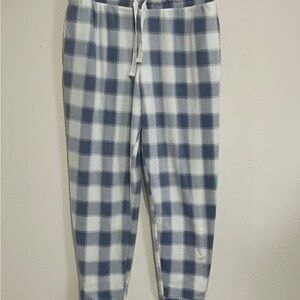 Blue and White Checkered Pajama Pants with Elastic Waistband